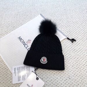 Moncler Black Knit Pom-Pom Hat